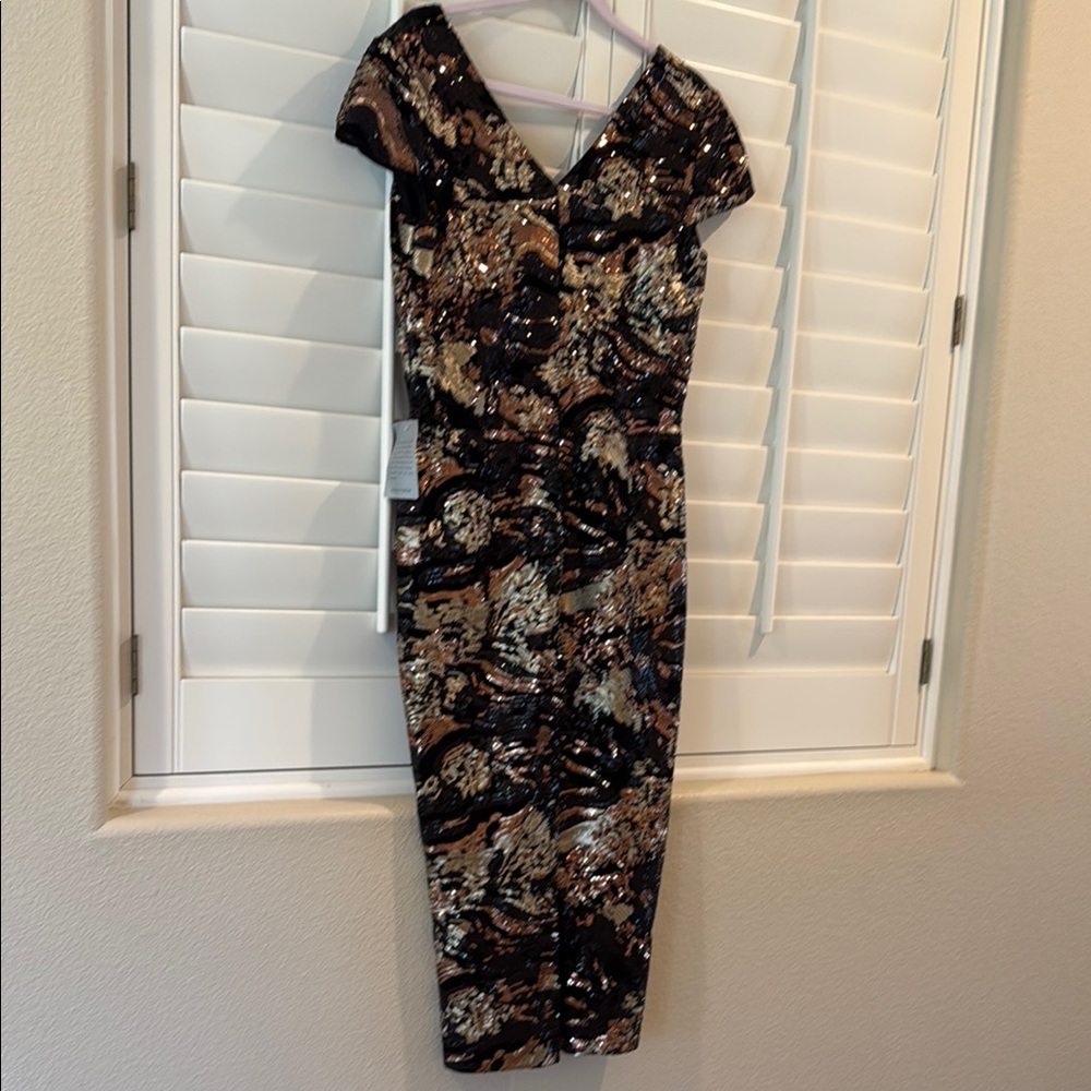 Dress the Population Black Sequin Midi Dress with Gold & Bronze Accents - Picture 6 of 9